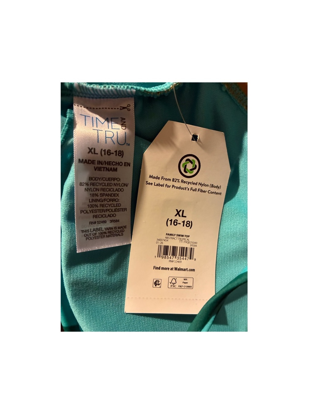 Time and Tru Teal Blue Green Abstract Ring-Front High-Waist Bikini - Picture 10 of 13